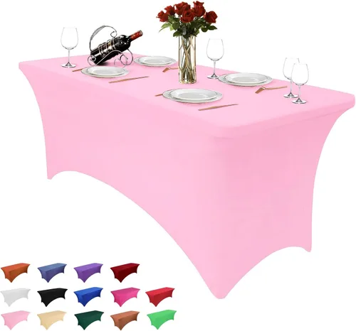 Miniatura 19 de Paquete de 2 manteles rectangulares de 4 pies para manteles rectangulares color gris azulado, elásticos, manteles de elastano para eventos