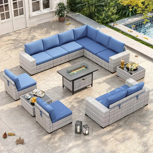 Miniatura 19 de Juego de muebles de mimbre para patio al aire libre de 3 piezas, sillas de patio giratorias mecedoras con respaldo alto con cojines gruesos de 4