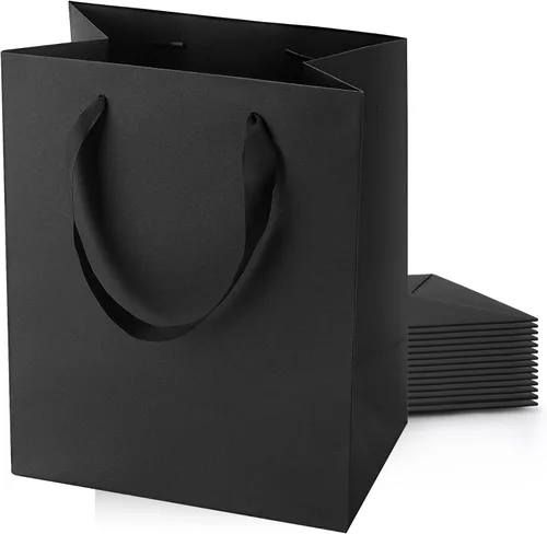 Miniatura 10 de MOXARYSU Bolsas de regalo negras con asas: 8 x 5 x 10 pulgadas, 30 bolsas de papel negras medianas a granel para fiestas, compras, cumpleaños, bodas