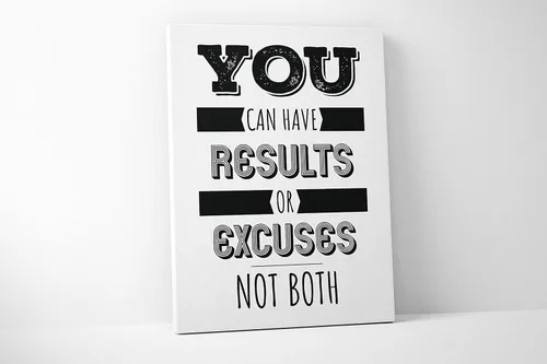Damdekoli Póster de Results Or Excuses - Arte de pared motivacional - Estampado de ajetreo (lienzo - 32 x 48 pulgadas)