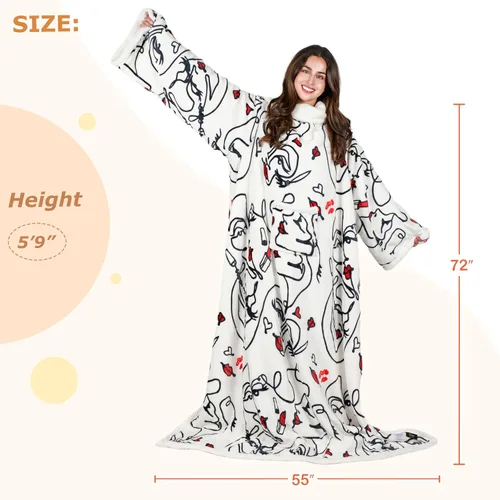 Miniatura 6 de Tirrinia Manta de sherpa afelpada con mangas, manta completa para todo el cuerpo, para leer, ver la televisión, manta para envolver