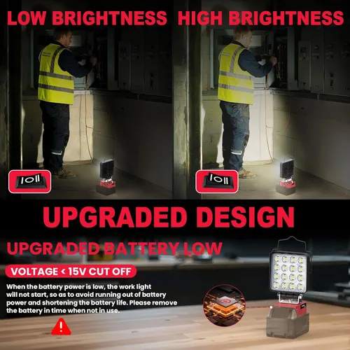 Miniatura 9 de MtiolHig Luz de trabajo LED inalámbrica compatible con batería Milwaukee de 18 V - Luz de construcción de inundación portátil de emergencia