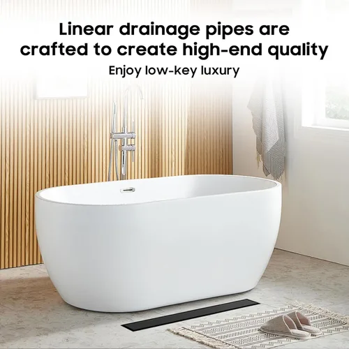 Miniatura 7 de DLONE Drenaje lineal de ducha Drenaje lineal de acero inoxidable AISI 304 de 48 pulgadas, desagüe de ducha negro mate con panel de inserción