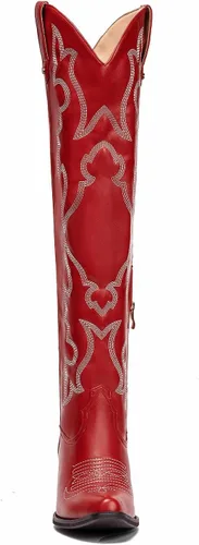 Miniatura 3 de SO SIMPOK Botas altas bordadas hasta la rodilla para mujer, botas vaqueras de tacón grueso para mujer, botas vaqueras occidentales