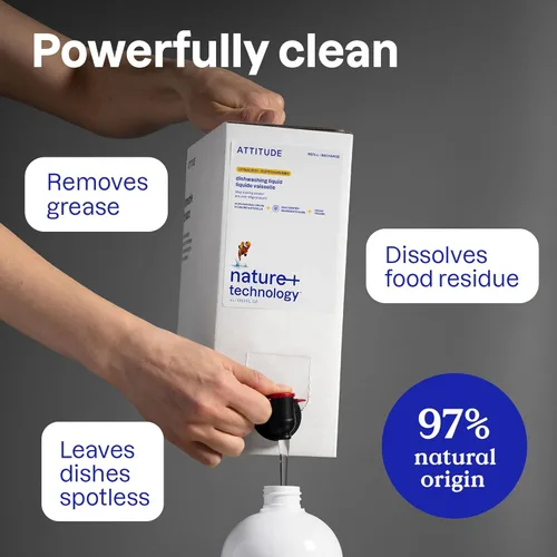 Miniatura 3 de ATTITUDE Jabón para Platos, Verificado por EWG, Líquido para Lavar Platos a Base de Plantas y Vegano, De Origen Natural, Aroma a Ralladura