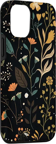 Miniatura 3 de Funda negra para iPhone 12/12 Pro con diseño floral, estética, simple, bohemio, moderno, flores botánicas