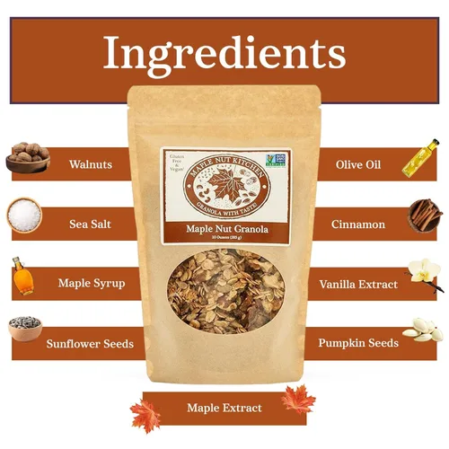 Miniatura 6 de Maple Nut Kitchen Granola de nuez de arce, paquete de 3 – Avena vegana y sin gluten con nueces, calabaza y semillas de girasol Granola baja