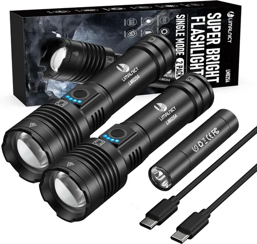 Miniatura 7 de Linternas recargables Limalnicy de alto lúmen 10000 de larga duración, 4 modos con luz COB lateral, súper brillante linterna LED con entrada