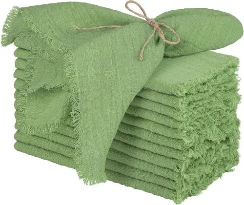 Miniatura 12 de TURSTIN 12 Piezas de Servilleta de Lino de Algodón Servilleta de Tela Hecha a Mano con Flecos 17 x 17 Pulgadas Servilletas Suave para Cenas Bodas