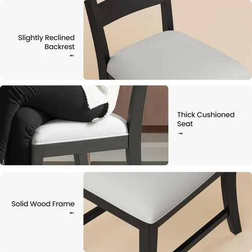 Miniatura 7 de COLAMY Juego de 2 sillas de comedor de madera, sillas de comedor tapizadas de granja con cojín de 3.5 pulgadas de grosor, sillas de cocina FSC