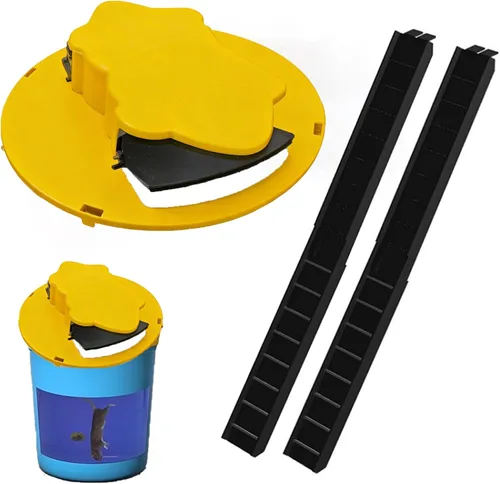 Trampa para ratones, tapa abatible para cubeta de 5 galones, para uso humano en interiores y exteriores, desmontable y resistente (amarillo)