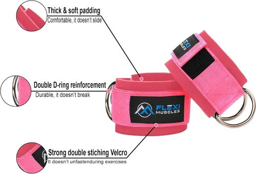 Miniatura 3 de Correas de tobillo Flexi MusCLES para máquinas de cable. Nuestras cómodas correas acolchadas ajustables para entrenamiento de tobillo con doble