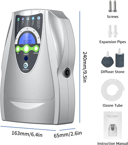Miniatura 5 de VTAR Máquina de ozono, máquina multiusos de ozono de 500 mg/h purifica aire, agua, frutas, verduras, cepillos de dientes, acuario. Dispositivo Gris