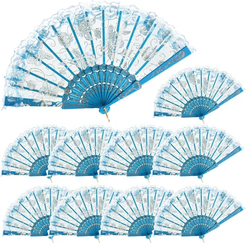 Miniatura 11 de QIRMIZI 30 abanicos de mano plegables de seda, abanicos de seda, abanicos de rosa profundo, perfectos para bodas, fiestas y bailes, rosa oscuro