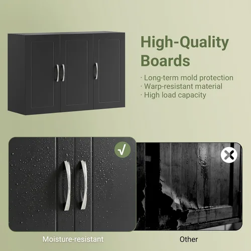 Miniatura 3 de SoBuy Armario de pared para lavandería, botiquín para baño, cocina, garaje, armario de almacenamiento de pared de 3 puertas con estante ajustable
