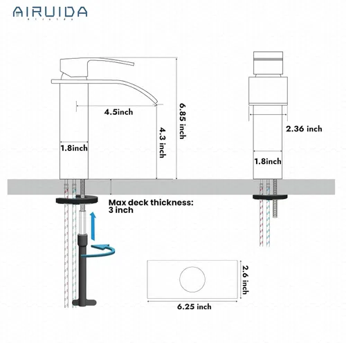 Miniatura 6 de Airuida Grifo de Baño con Acabado Cromado Pulido Boquilla de Cascada Mango Único Agujero Único Grifo de Lavabo de Baño 1 o 3 Agujeros Grifo de cromo