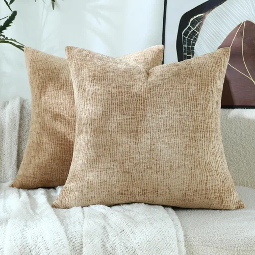 Miniatura 17 de Stellhome Blue Grey Chenille Throw Pillow Covers 16x16 Inch Set of 2, Soft Line Textured Cushion Cases, Modern Farmhouse Boho Home Decor for Couch