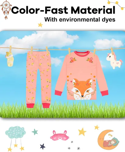 Miniatura 7 de DAUGHTER QUEEN Pijama de algodón para niñas de 4 piezas, talla 18 meses-12 años