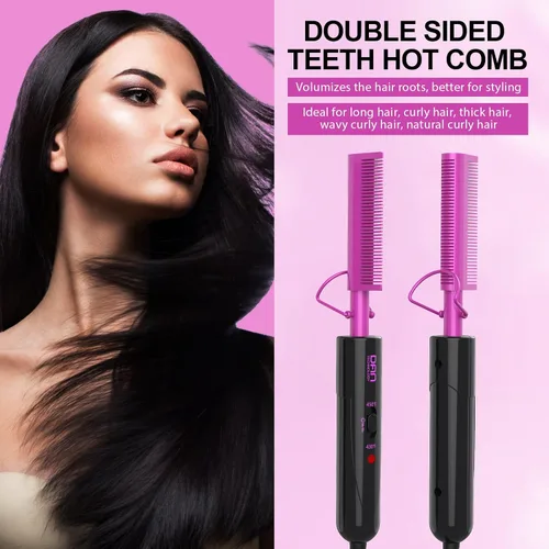 Miniatura 2 de Peine eléctrico caliente para pelucas y cabello de mujer negra, peine alisador de doble voltaje con ajustes de calor dobles de 450 °F/430 °F