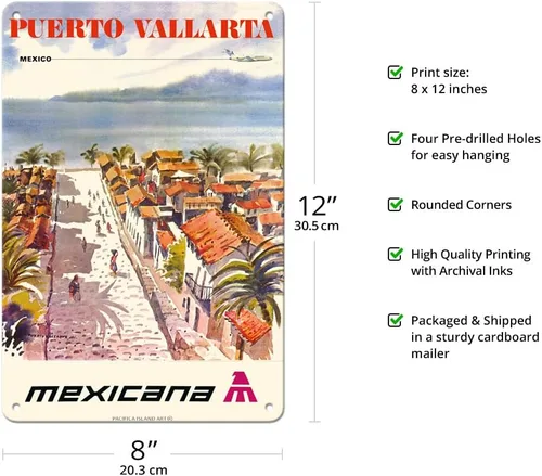 Miniatura 2 de Pacifica Island Art Puerto Vallarta Mexico - Mexicana Airlines (CMA-Compañía Mexicana de Aviación) - Póster vintage de viaje de aerolínea por