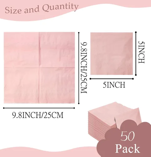 Miniatura 2 de Servilletas desechables de 2 capas de color rosa claro, servilletas de cóctel, servilletas de postre, servilletas de papel para boda, fiesta