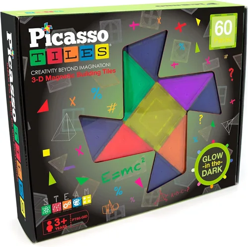 Miniatura 7 de PicassoTiles Juego de bloques de construcción de juguete para niños que brillan en la oscuridad, kit de construcción para niños, azulejos 60