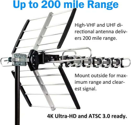 Miniatura 2 de Five Star - Antena de TV para exteriores HDTV de largo alcance de hasta 200 millas, antena de TV para instalar en ático o techo, antena digital OTA
