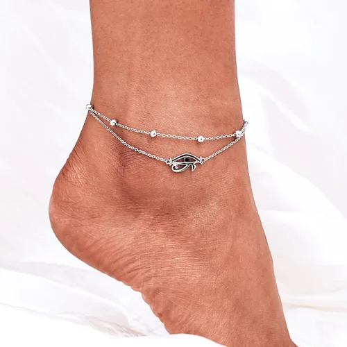Miniatura 52 de CHIC & ARTSY Tobilleras delicadas de plata de ley S925 para verano, pulsera de tobillo ajustable multicapa para playa, joyería de pie para mujer