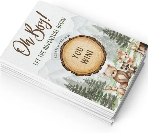 Miniatura 4 de Juegos de Baby Shower Temático del Bosque de Printed Party – Juego de Rascar con Adorables Animales del Bosque, Tema de Aventura Natural para Niño