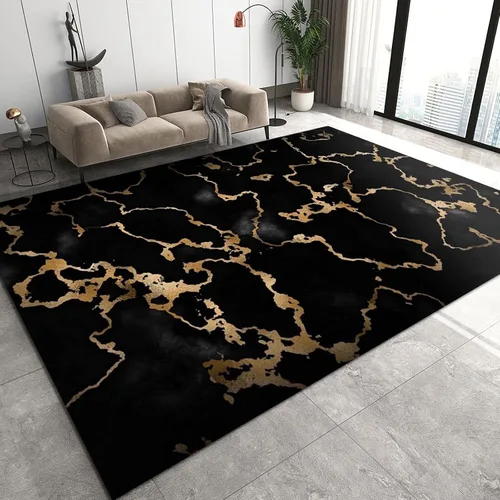 Miniatura 16 de Alfombra minimalista de lujo con diseño geométrico para sala de estar, alfombra moderna con estampado de mármol rosa dorado, alfombra rectangular
