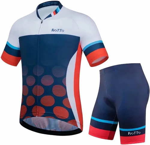 ROTTO Mens Cycling Jersey Set Biking Outfit Short Sleeve Bike Shirt and Padded Shorts Racing Series