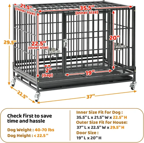 Miniatura 6 de Homey Pet Jaula para Perros Apilable de Servicio Pesado de 37 pulgadas, Jaula Kennel Indestructible a Prueba de Escape para Perros con Ruedas