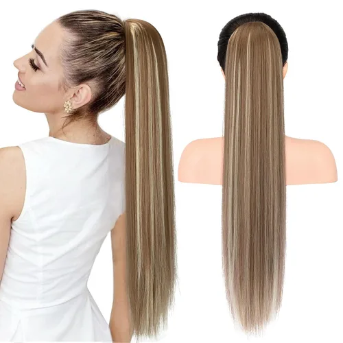 Miniatura 30 de SEIKEA Extensiones de cola de caballo con cordón, larga y recta, cola de caballo falsa, natural, suave, extensiones de cabello sintético resistente