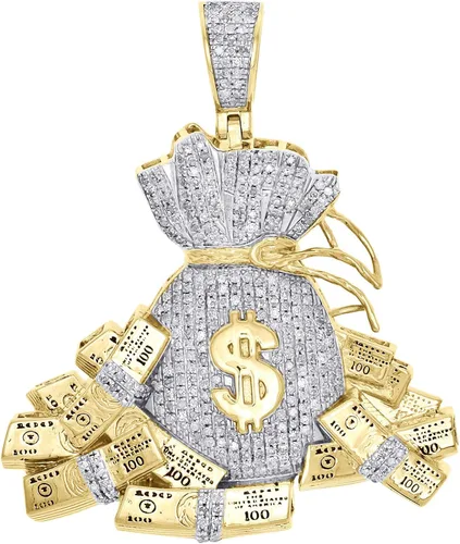 TGDJ Colgante de bolsa de dinero de oro amarillo de 10 quilates, colgante de pilas de 100 dólares para hombres, dije de 1.85 pulgadas, 0.97 quilates