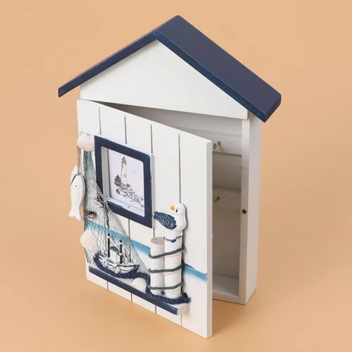 Miniatura 9 de Hemoton - Caja de almacenamiento de llaves montada en la pared con diseño de pájaro único gabinete de madera para organizador de entrada del hogar