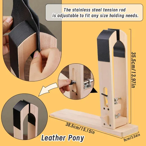 Miniatura 3 de LUNARM Caballo de Cosido de Cuero - Abrazadera de Caballo de Cuero para Mesa de Escritorio con Agujas de Coser de Ojo Grande, Hilo Encerado, Set B