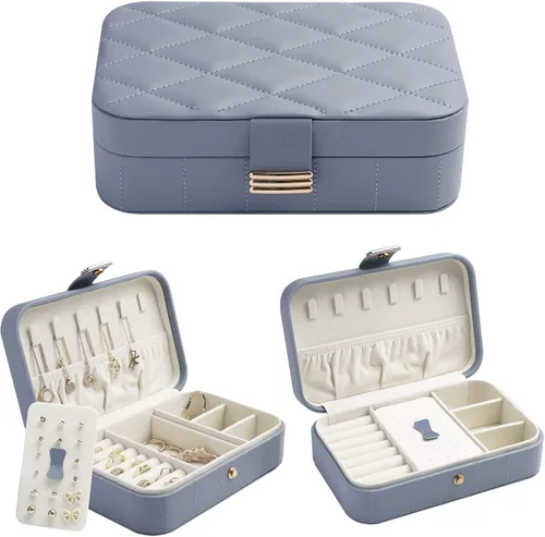 Miniatura 2 de KAMIER Joyero de piel sintética Joyero acolchado de diamante de viaje para anillos, aretes, collares, organizador de joyas portátil de lujo
