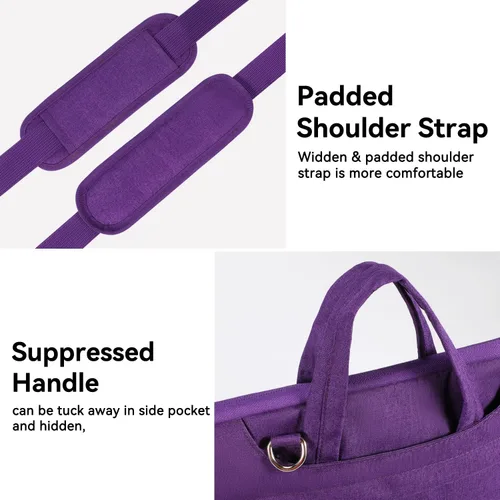 Miniatura 4 de Voova - Bolso de hombro para laptop de 14, 15, 15.6, 17, y 17.3 pulgadas, funda de transporte, maletín cruzado con correa Púrpura
