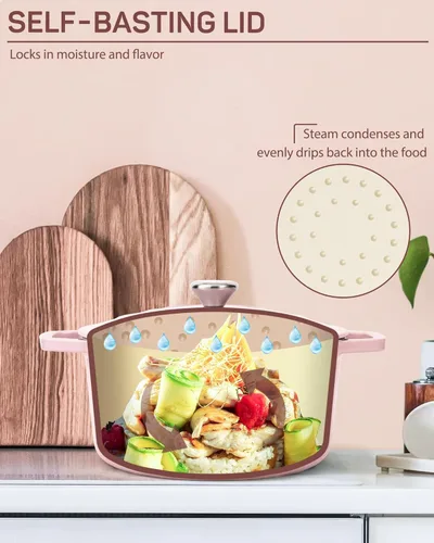 Miniatura 5 de Ciwete Horno holandés de hierro fundido esmaltado, olla de 4.4 cuartos de galón con tapa y agarraderas, utensilios de cocina resistentes