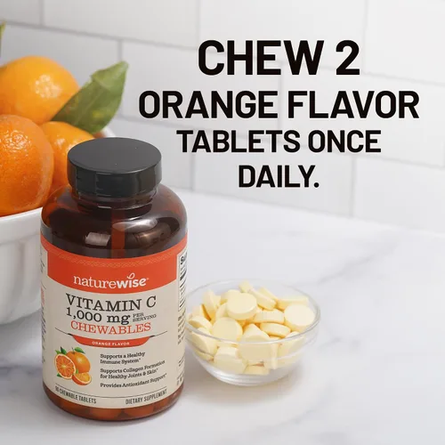 Miniatura 9 de NatureWise Vitamina C masticable extra fuerte 1000 mg para adultos, sabor natural a naranja, sistema inmunológico y apoyo antioxidante, sin OMG