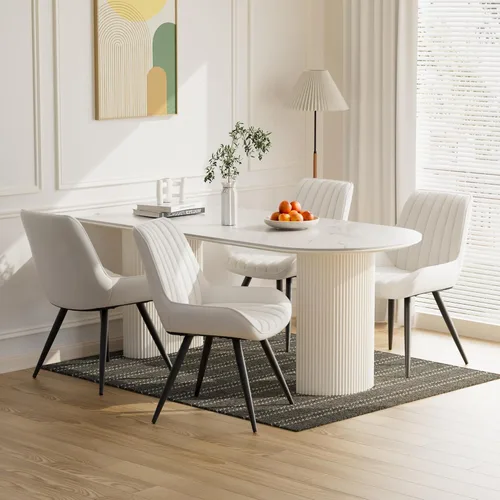 Miniatura 24 de Juego de 4 sillas de comedor modernas de mediados de siglo, tela tapizada con cojín suave, color gris claro Gris claro (tela)