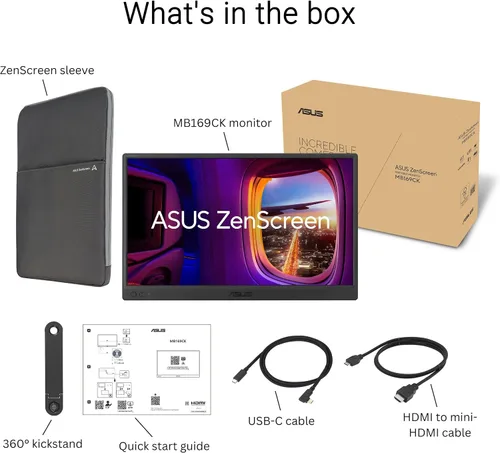 Miniatura 7 de ASUS ZenScreen Monitor USB portátil de 16 pulgadas (MB169CK-P) - Full HD, IPS, Dual USB-C, cuidado de los ojos, sin parpadeo, filtro de luz azul