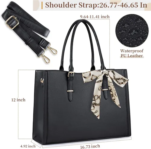 Miniatura 6 de IGOLUMON Bolsa para laptop para mujer de 15.6 pulgadas, impermeable, bolsa de trabajo de cuero, maletín para computadora, oficina, profesional