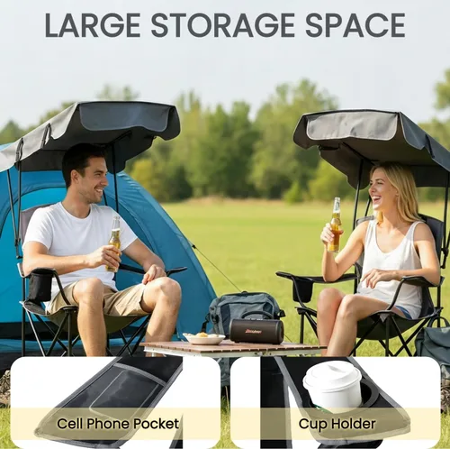 Miniatura 8 de FAIR WIND Silla de camping de gran tamaño con toldo ajustable de 380 libras de capacidad para personas pesadas, silla de playa plegable portátil