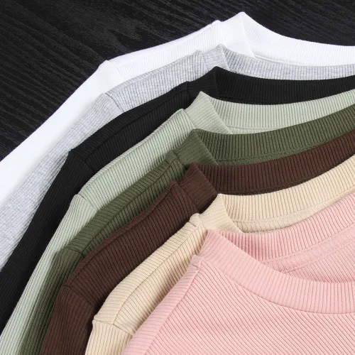 Miniatura 4 de PALINDA Camisa básica ajustada de manga corta para mujer, cuello en V, ajustada, ajustada