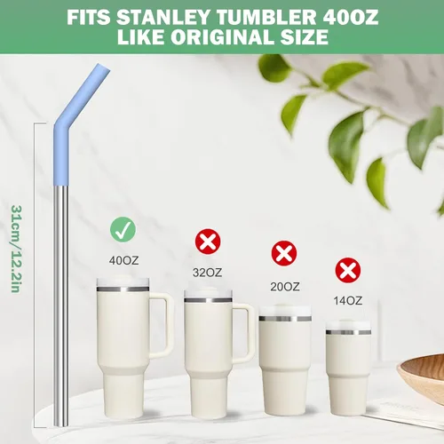 Miniatura 2 de HEYSKAY 3 popotes de repuesto reutilizables para vaso Stanley de 40 onzas, 30 onzas, popotes de repuesto de metal con puntas de silicona y cepillos