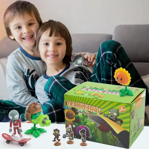 Miniatura 7 de Maikerry Juego de 7 figuras de PVZ con diseño de plantas, gran cumpleaños, Navidad, para niños y niñas, con mapa de campo de batalla