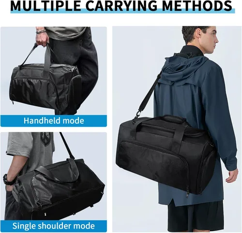 Miniatura 4 de Bolsa de lona para gimnasio, bolsa de lona pequeña de 20 pulgadas con bolsillo húmedo y compartimento para zapatos para viajes, deportes, fin