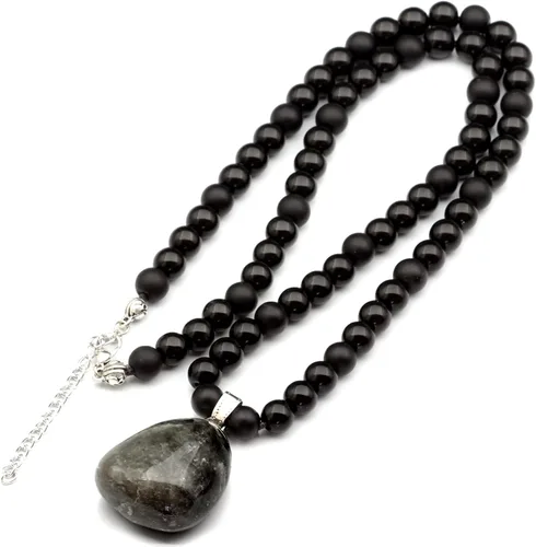 Miniatura 42 de Colgante de turmalina cruda natural, Collar de cuentas de ónix negro genuino, Collar de piedra negra, Collar de piedras preciosas, Cuentas de 0.315