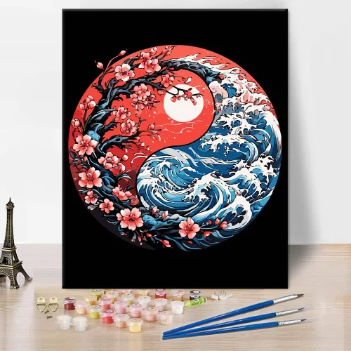 Miniatura 18 de Kit de pintura por números de playa con rocas para adultos, Moonbend DIY Kit de pintura al óleo, lienzo nocturno, pigmento acrílico, pintura